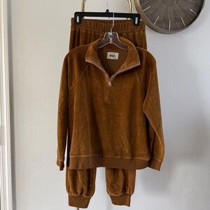 Madewell Brown Velour Half-Zip Track Sweatshirt & Joggers Set